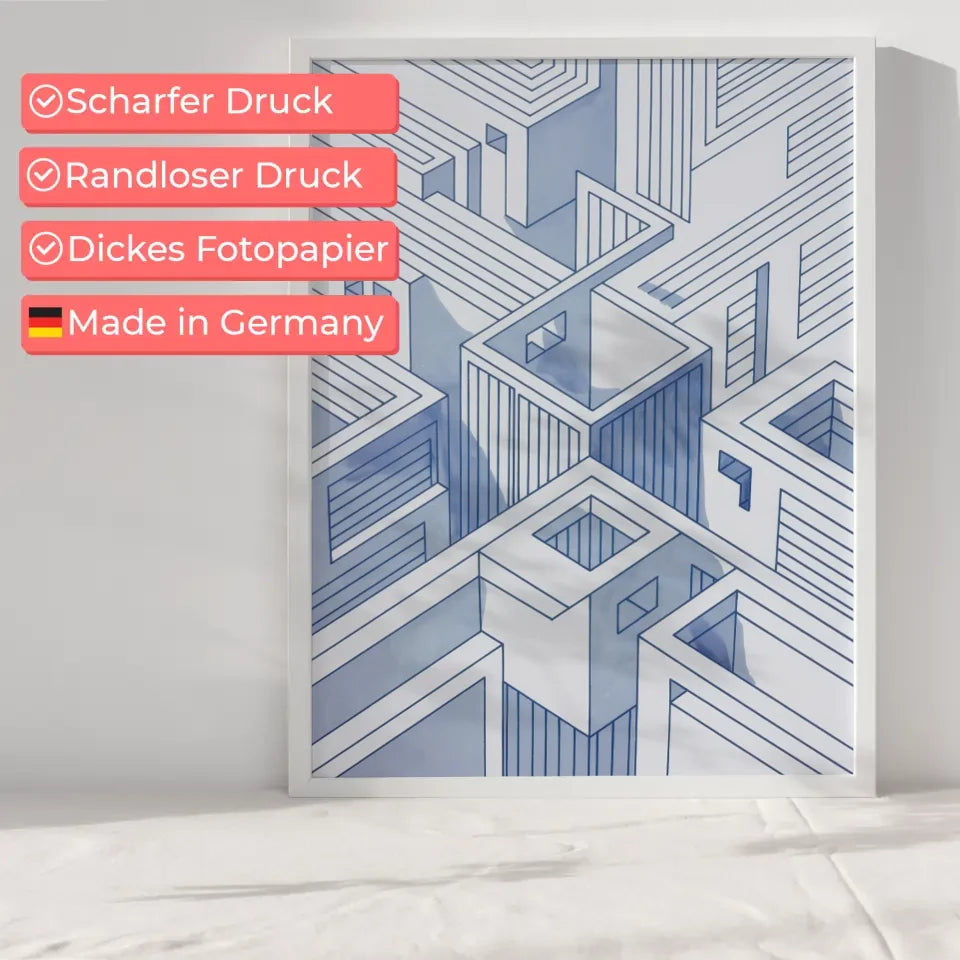 Blauer Architektur Poster mit optischer Täuschung 6