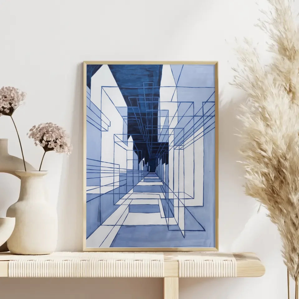 Abstracte Architekturszene Poster in tiefblauem Design 4