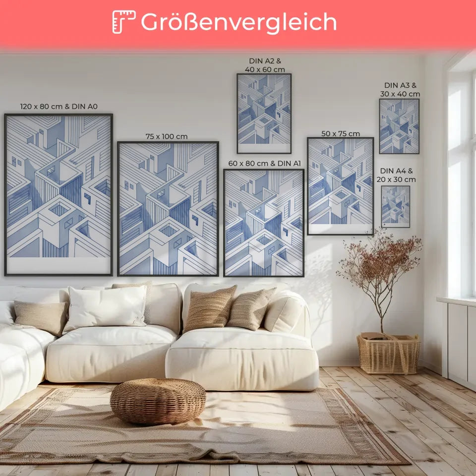 Blauer Architektur Poster mit optischer Täuschung 7