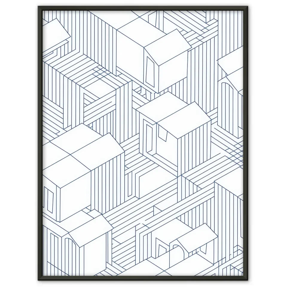 Abstrakte Architektur Poster in Blau Weiß 1