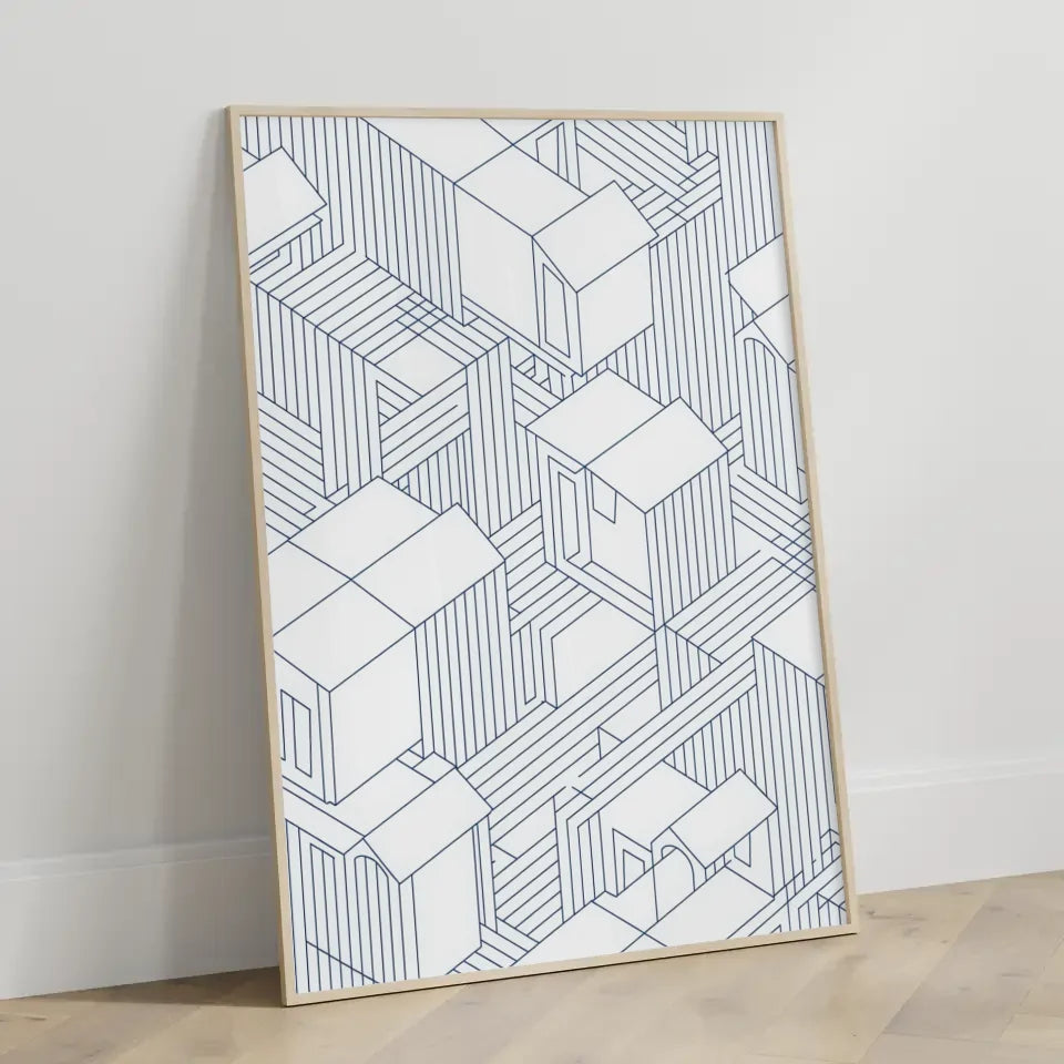 Abstrakte Architektur Poster in Blau Weiß 3