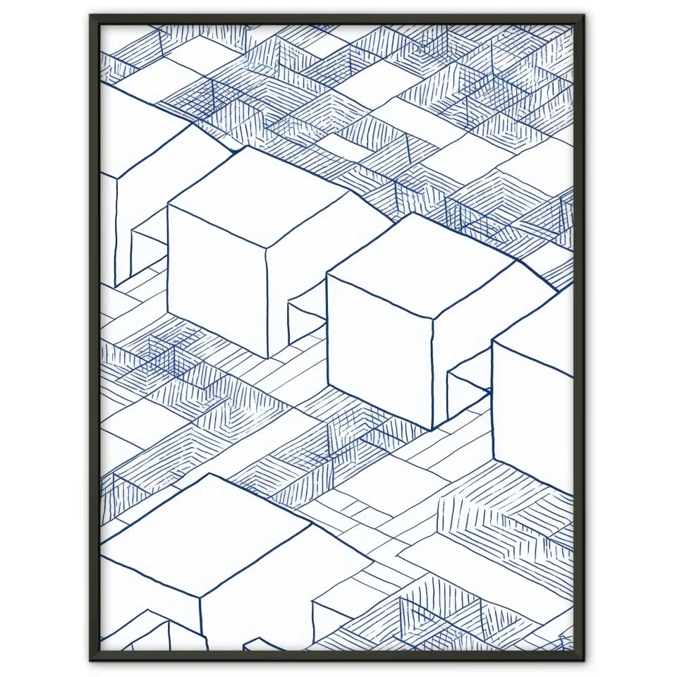 Abstrakte Architektur Poster mit blauen Tuschezeichnungen 1