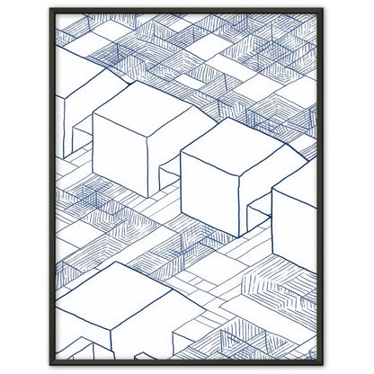 Abstrakte Architektur Poster mit blauen Tuschezeichnungen 1