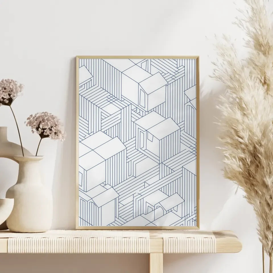 Abstrakte Architektur Poster in Blau Weiß 4