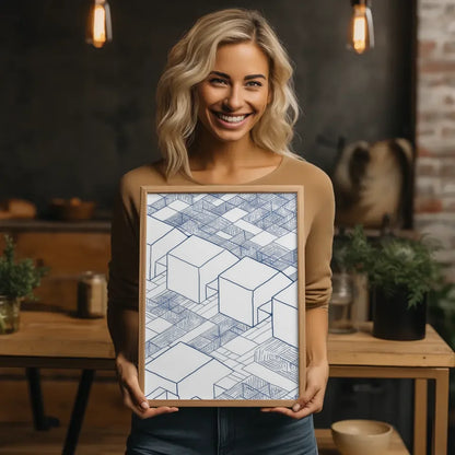 Abstrakte Architektur Poster mit blauen Tuschezeichnungen 2