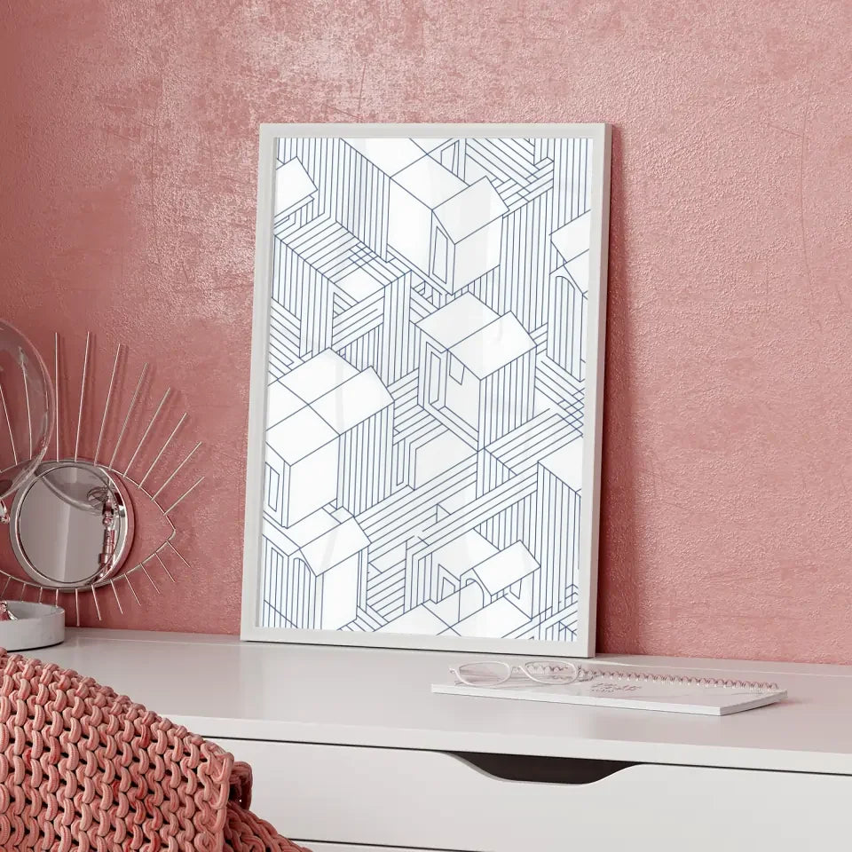 Abstrakte Architektur Poster in Blau Weiß 5