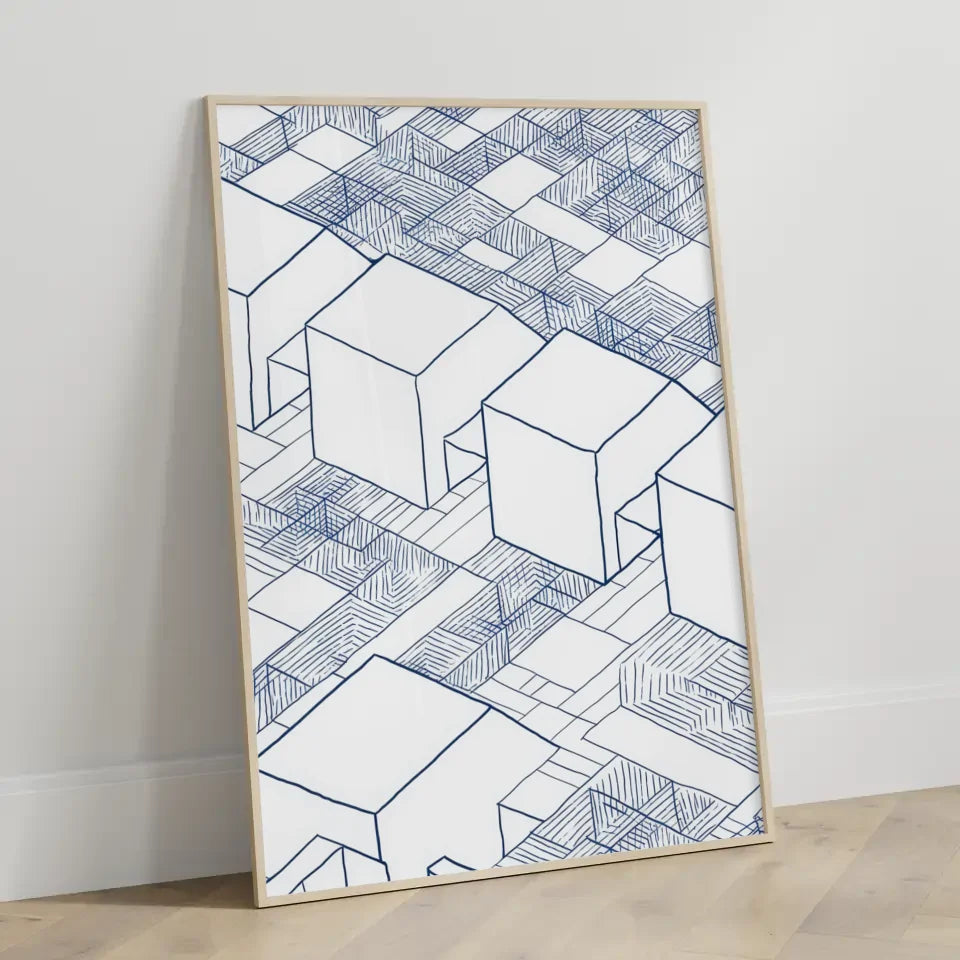 Abstrakte Architektur Poster mit blauen Tuschezeichnungen 3