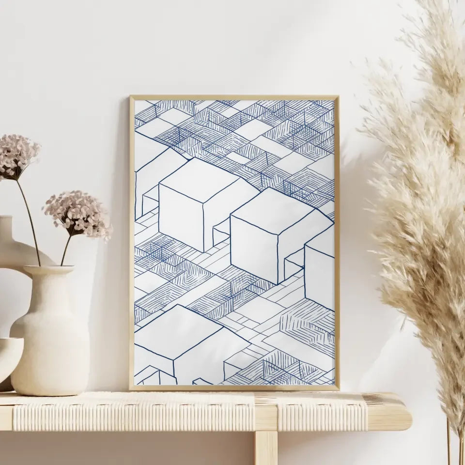 Abstrakte Architektur Poster mit blauen Tuschezeichnungen 4