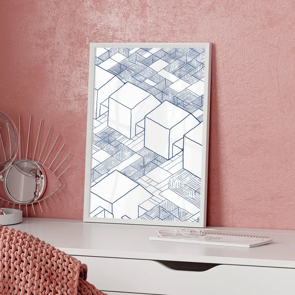 Abstrakte Architektur Poster mit blauen Tuschezeichnungen 5