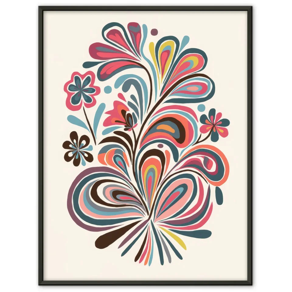 Böhmisches Poster mit leuchtenden Blumensträußen 1
