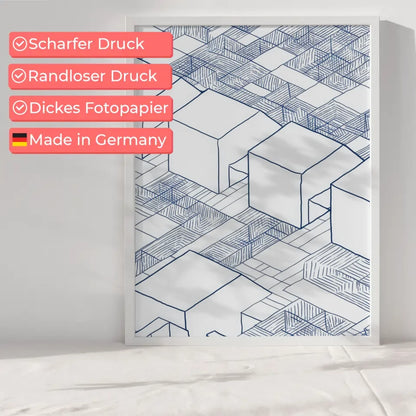 Abstrakte Architektur Poster mit blauen Tuschezeichnungen 6