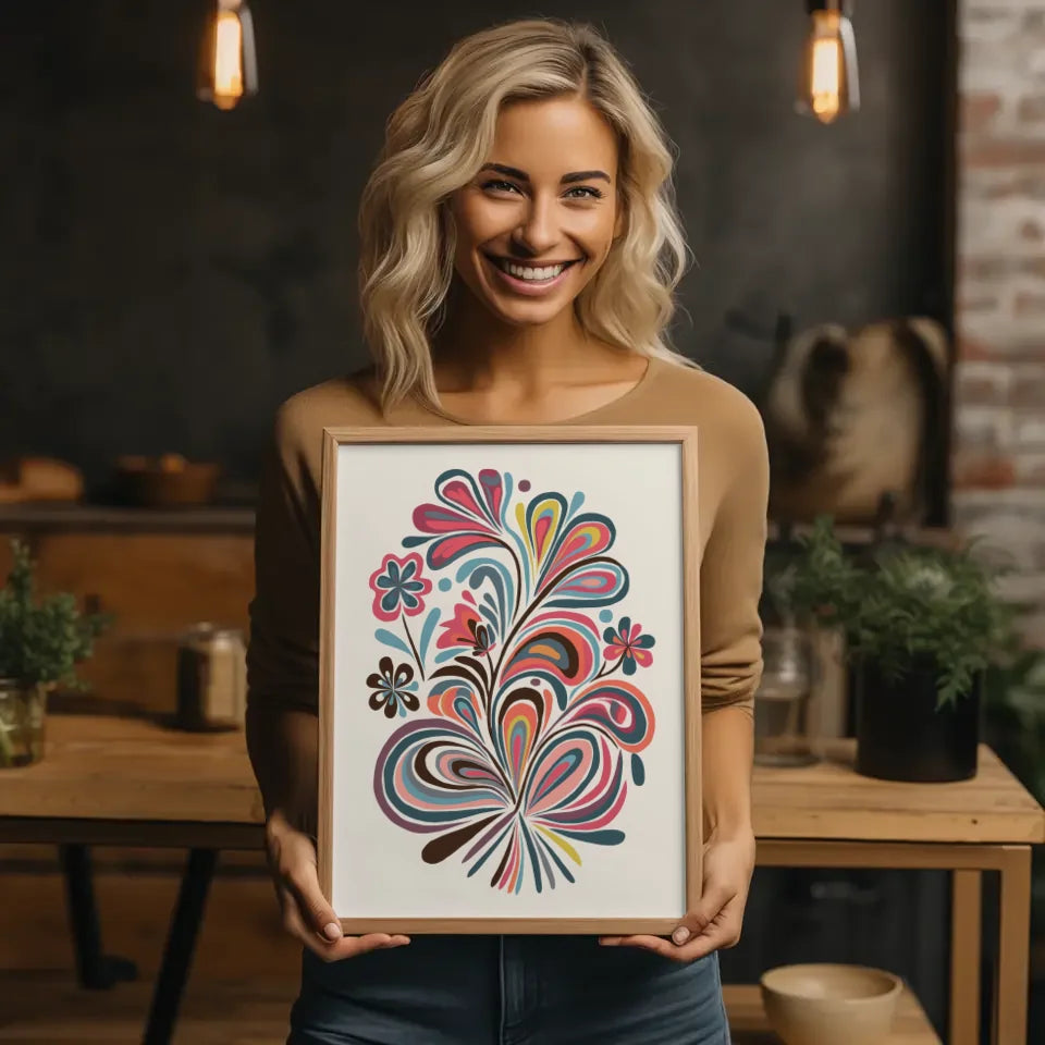 Böhmisches Poster mit leuchtenden Blumensträußen 2