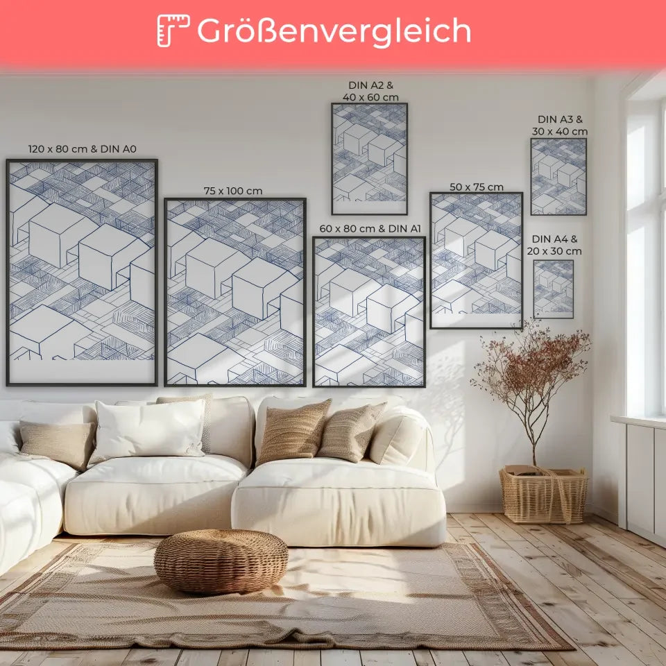 Abstrakte Architektur Poster mit blauen Tuschezeichnungen 7