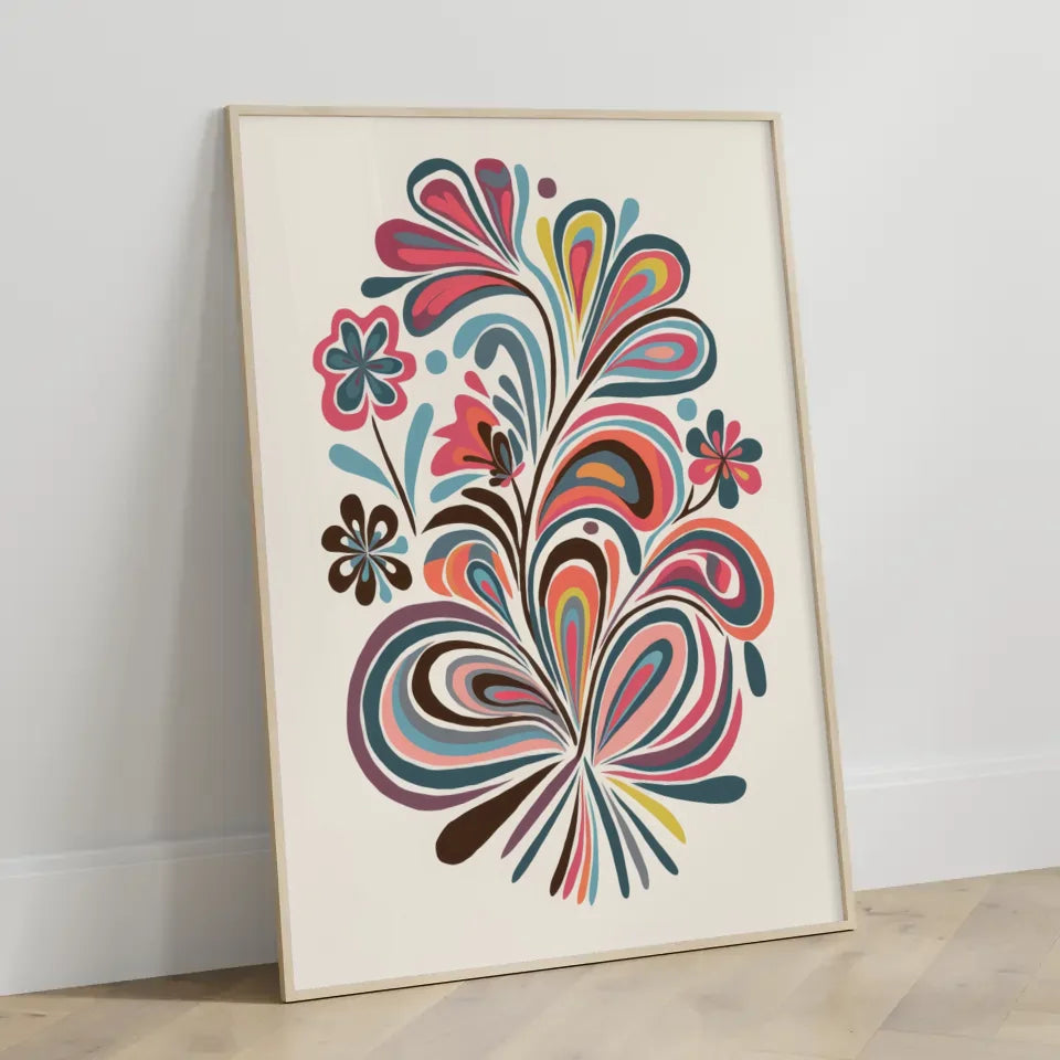 Böhmisches Poster mit leuchtenden Blumensträußen 3