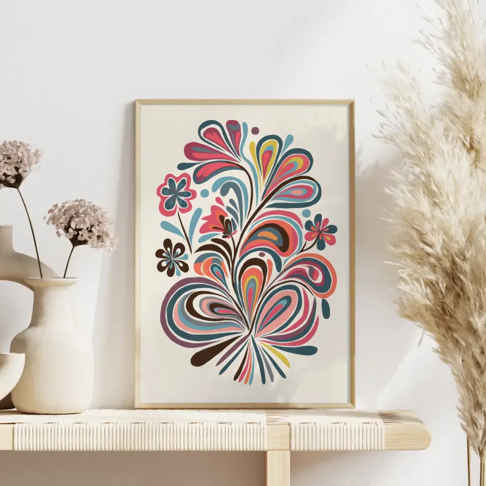 Böhmisches Poster mit leuchtenden Blumensträußen 4