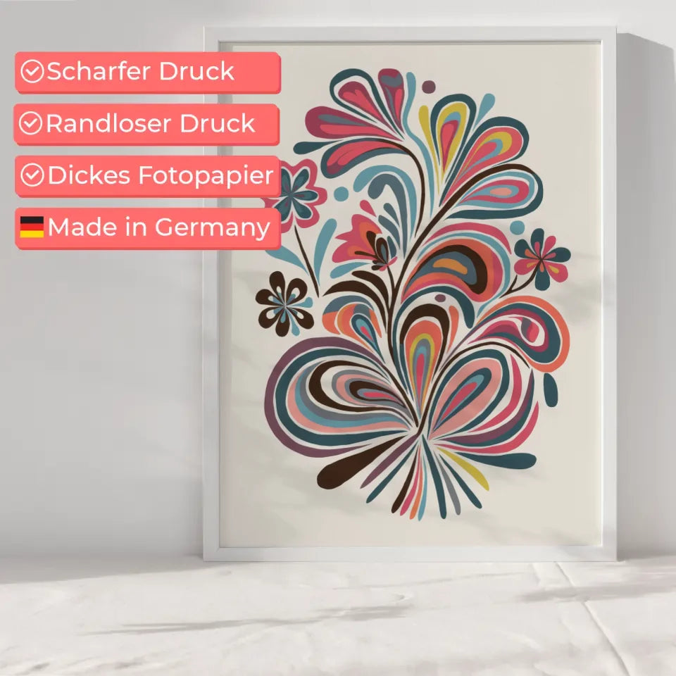 Böhmisches Poster mit leuchtenden Blumensträußen 6