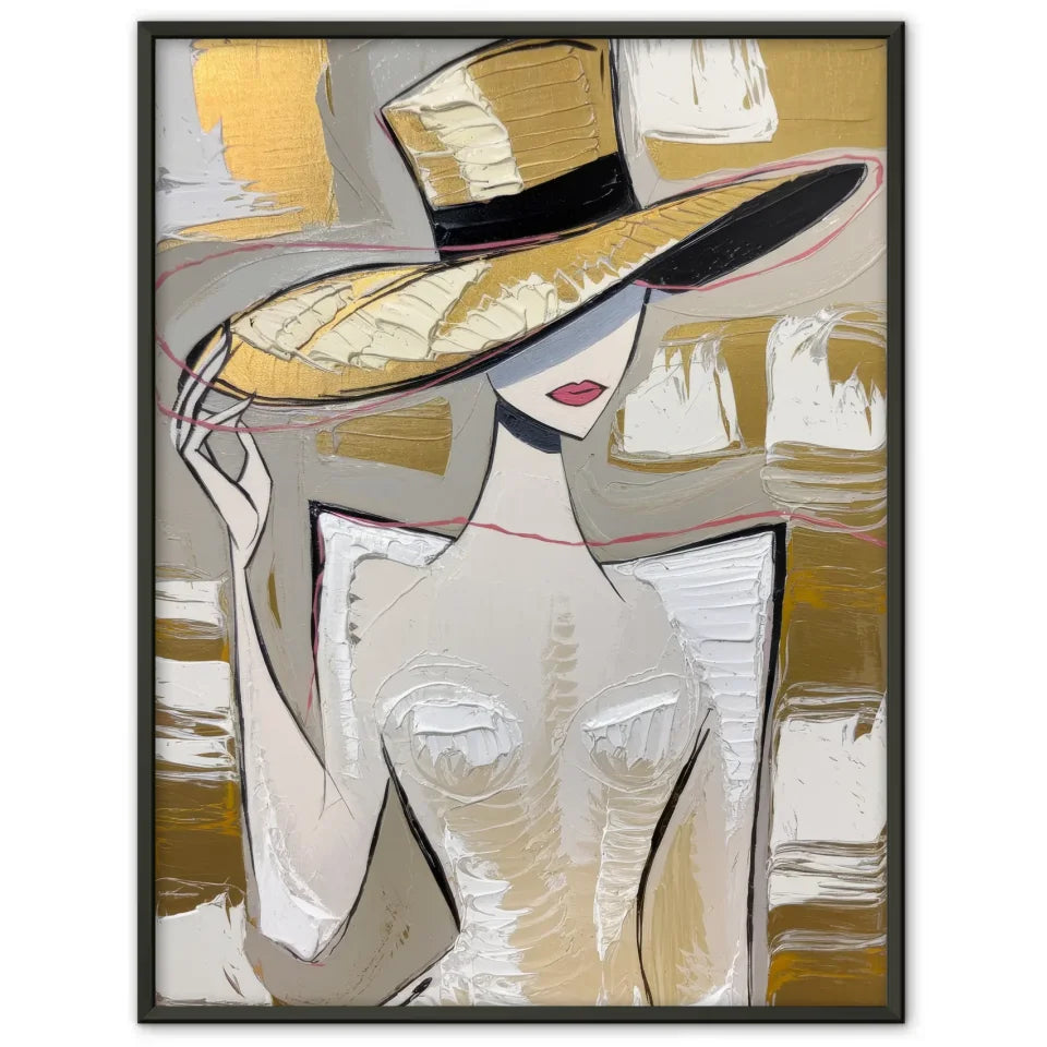 Abstraktes Poster mit stilvoller Frau im Hut 1