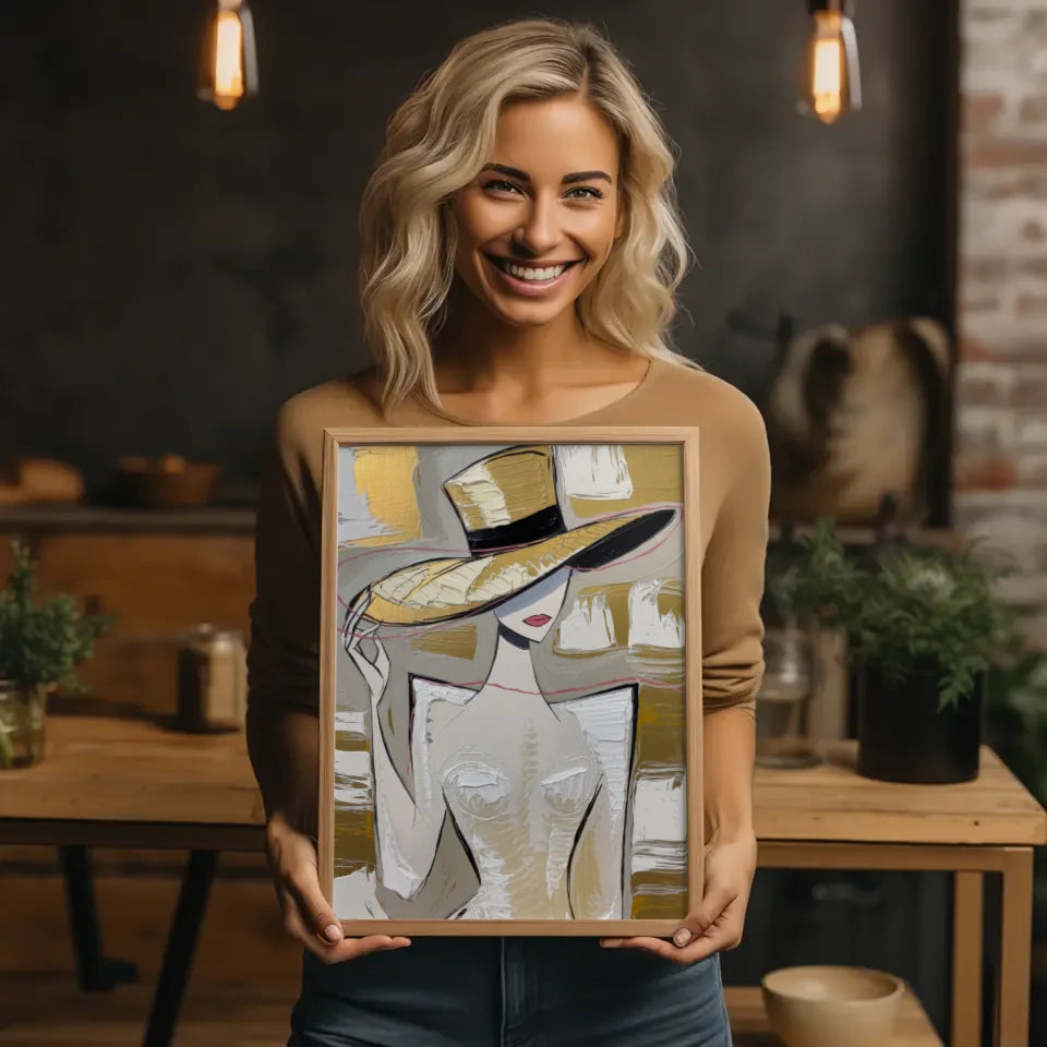 Abstraktes Poster mit stilvoller Frau im Hut 2