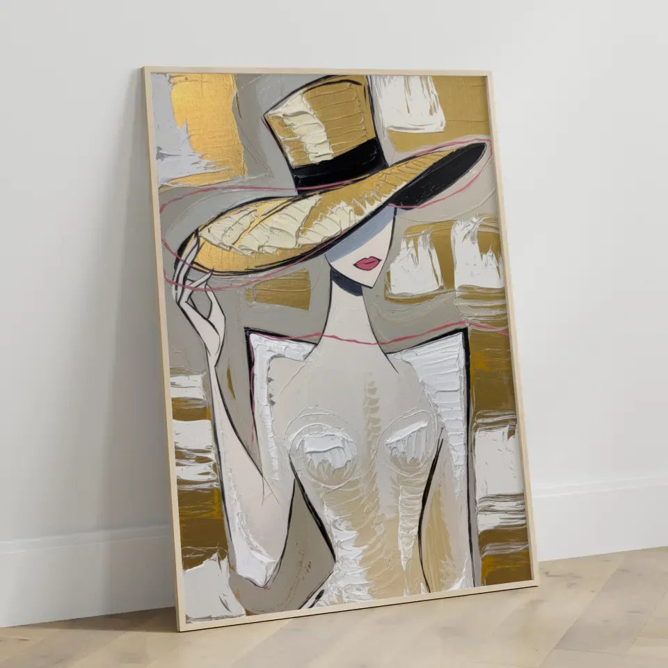 Abstraktes Poster mit stilvoller Frau im Hut 3