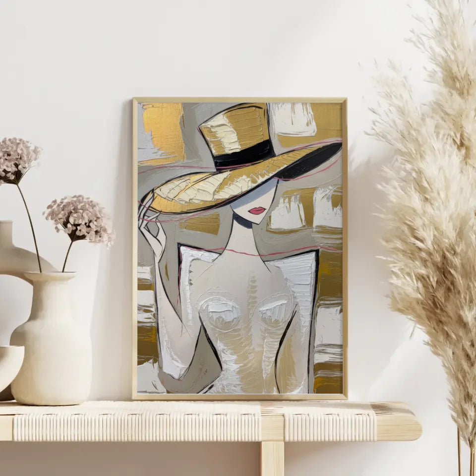 Abstraktes Poster mit stilvoller Frau im Hut 4