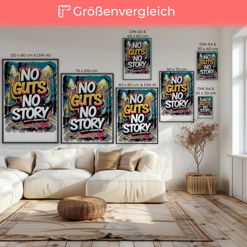 Poster mit Graffiti Typografie No Guts No Story urban chic 7