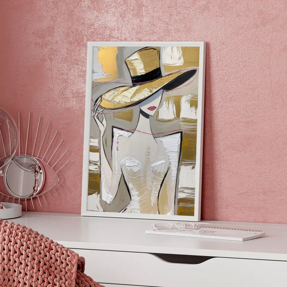 Abstraktes Poster mit stilvoller Frau im Hut 5