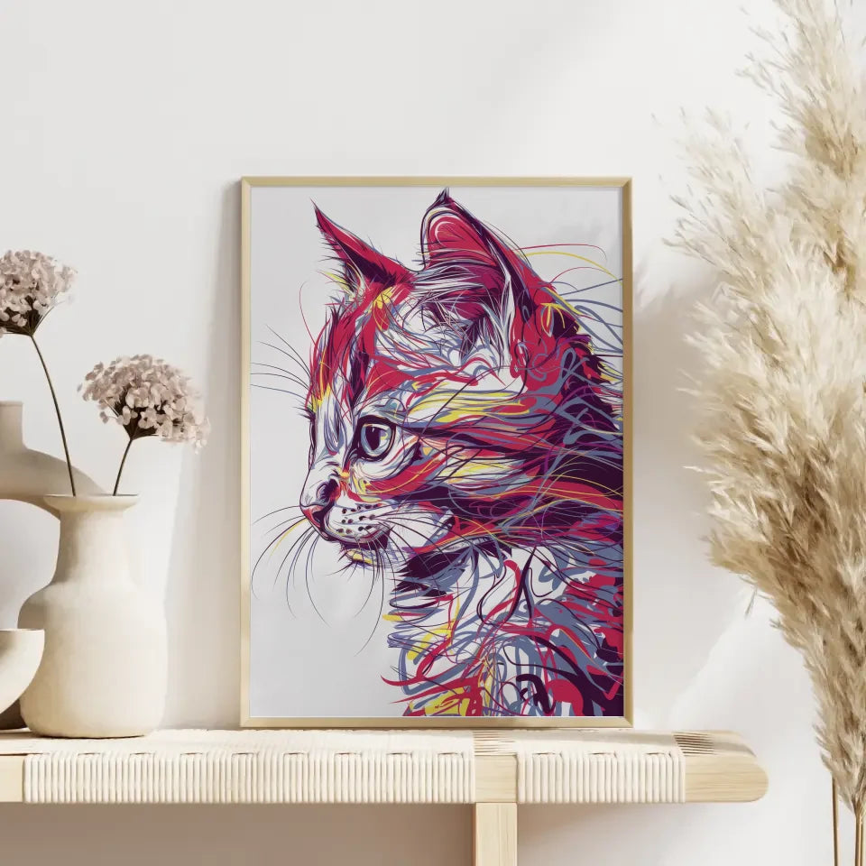 Katzen Gesicht Poster mit leuchtenden Farben 4