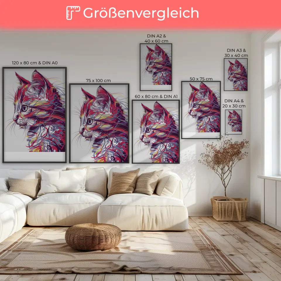 Katzen Gesicht Poster mit leuchtenden Farben 7