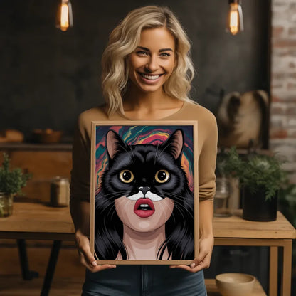 Poster mit Anime Katze und Lippenkunst in lebendigen Farben