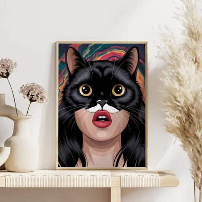 Poster mit Anime Katze und Lippenkunst in lebendigen Farben