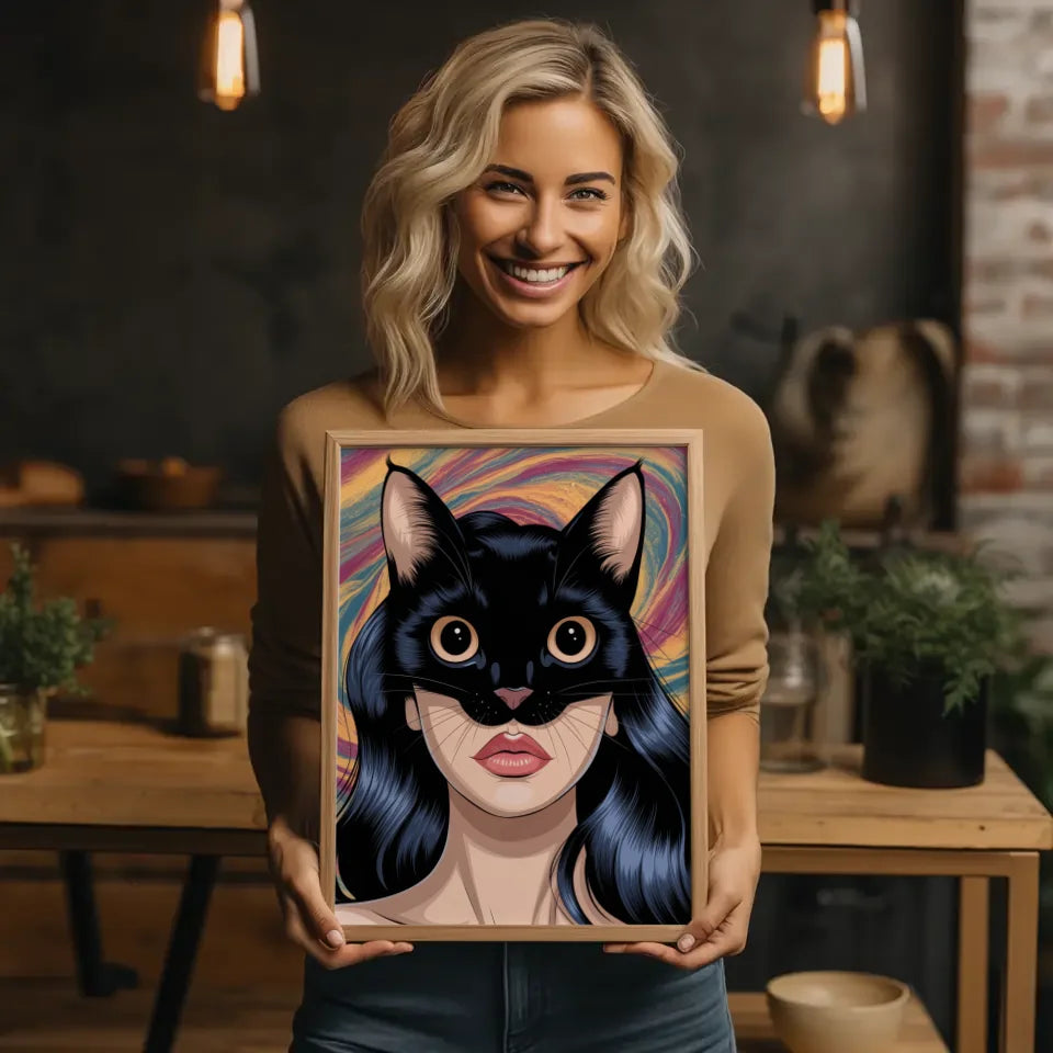 Kreativer Poster mit surrealem Katzen-Make-up im Anime-Stil 2