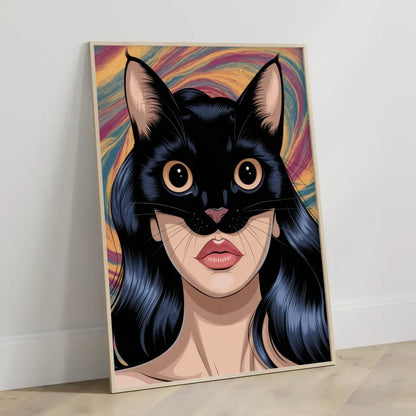 Kreativer Poster mit surrealem Katzen-Make-up im Anime-Stil 3