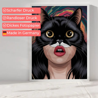 Poster mit Anime Katze und Lippenkunst in lebendigen Farben