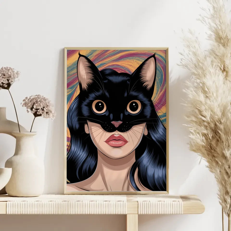 Kreativer Poster mit surrealem Katzen-Make-up im Anime-Stil 4