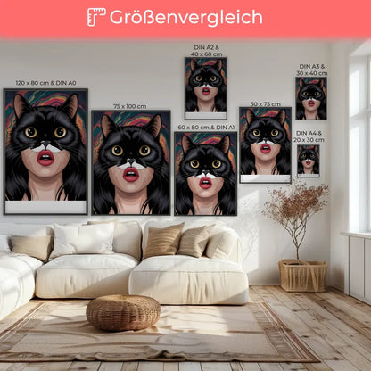 Poster mit Anime Katze und Lippenkunst in lebendigen Farben