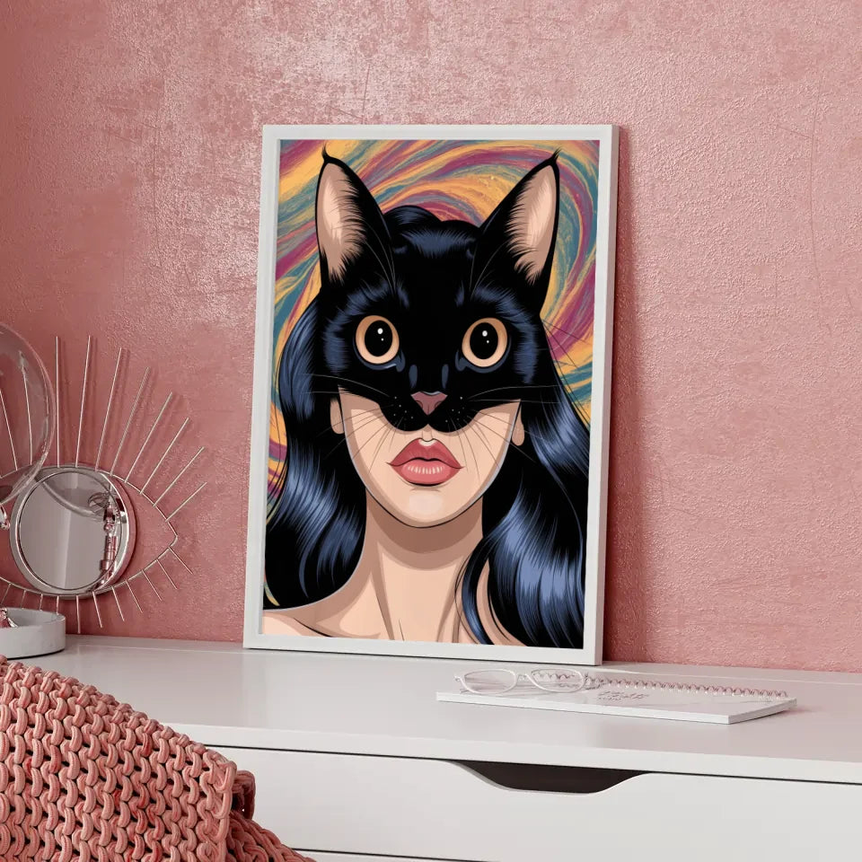 Kreativer Poster mit surrealem Katzen-Make-up im Anime-Stil 5