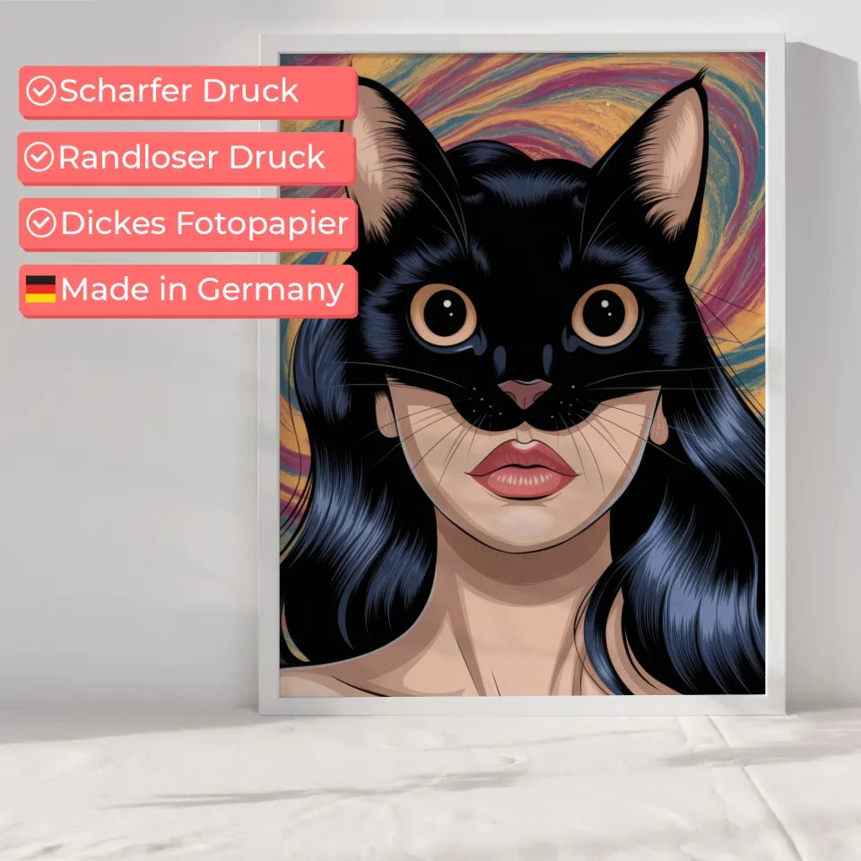 Kreativer Poster mit surrealem Katzen-Make-up im Anime-Stil 6