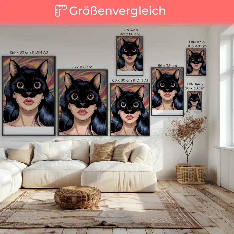 Kreativer Poster mit surrealem Katzen-Make-up im Anime-Stil 7