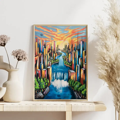 Poster lebendige Stadtlandschaft im neoexpressionistischen Stil