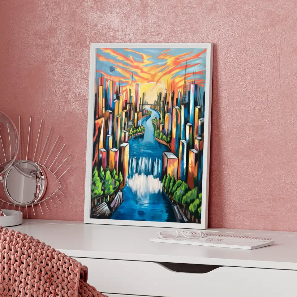 Poster lebendige Stadtlandschaft im neoexpressionistischen Stil