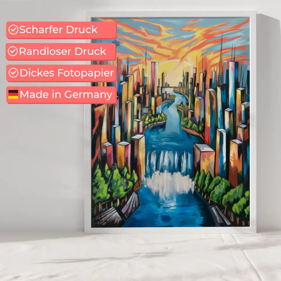 Poster lebendige Stadtlandschaft im neoexpressionistischen Stil