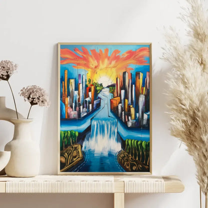 Vibrantes Poster mit Stadtlandschaft im neoexpressionistischen Stil