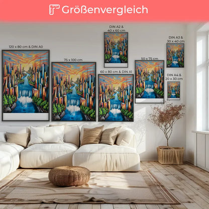 Poster lebendige Stadtlandschaft im neoexpressionistischen Stil