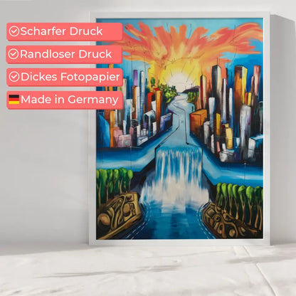 Vibrantes Poster mit Stadtlandschaft im neoexpressionistischen Stil