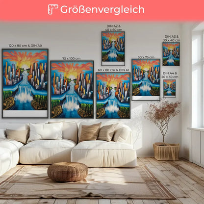 Vibrantes Poster mit Stadtlandschaft im neoexpressionistischen Stil