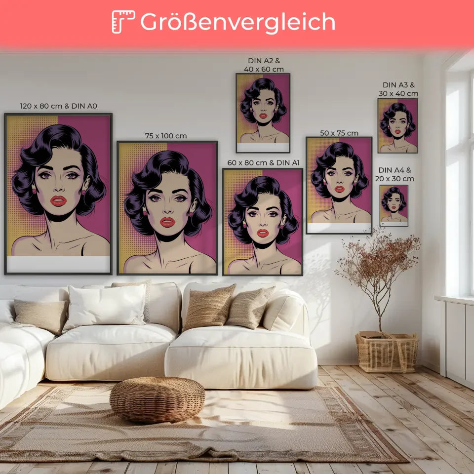 Poster modische Frauenfigur im Retro Pop Art Stil