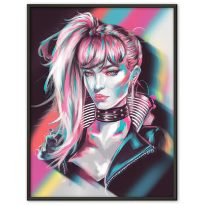 Futuristischer Cyberpunk Poster mit Frau und Haaren 1
