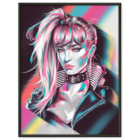 Futuristischer Cyberpunk Poster mit Frau und Haaren 1