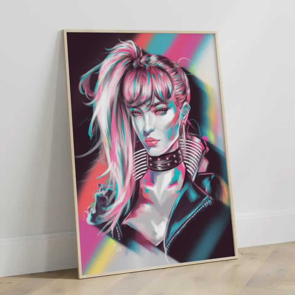 Futuristischer Cyberpunk Poster mit Frau und Haaren 3