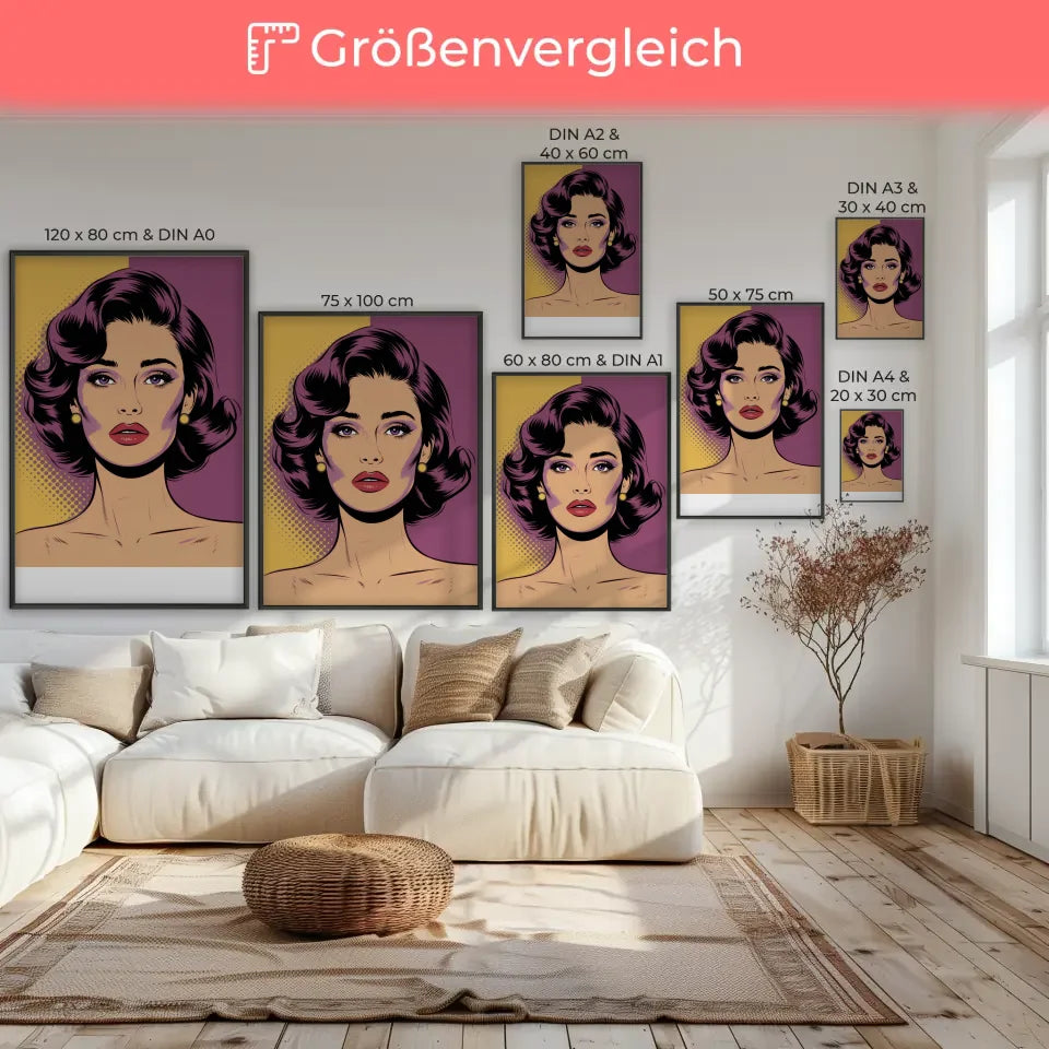 Poster einer modischen weiblichen Figur in leuchtenden Farben